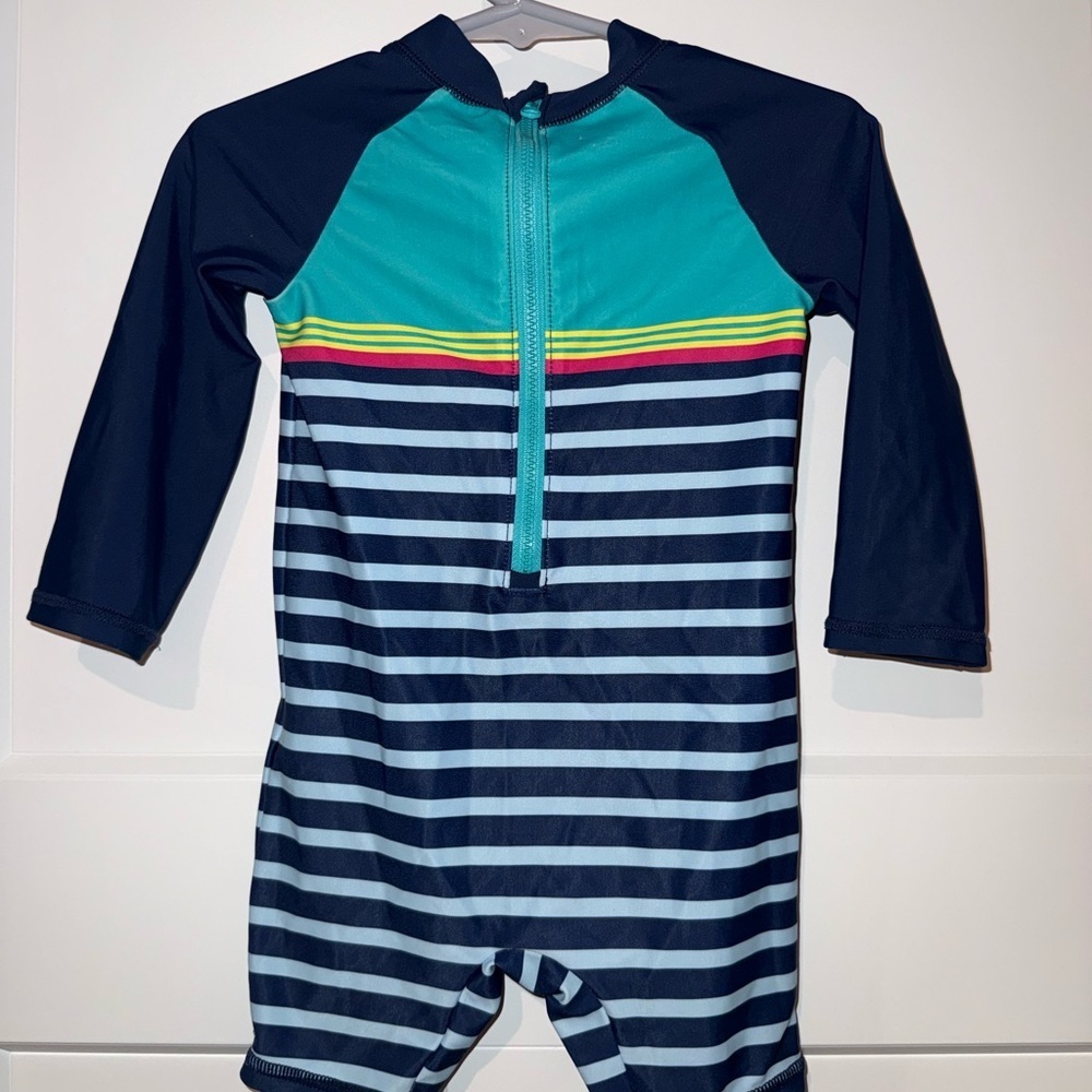 Carter's Navy, Teal & Yellow Striped Long-Sleeve Swim One-Piece - Picture 2 of 6